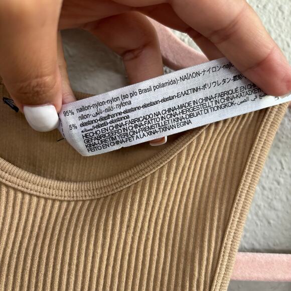 Zara Tan Camel Cutout Crop Tank Top Sleeveless Ribbed Women's Size XS - Small - Picture 7 of 10